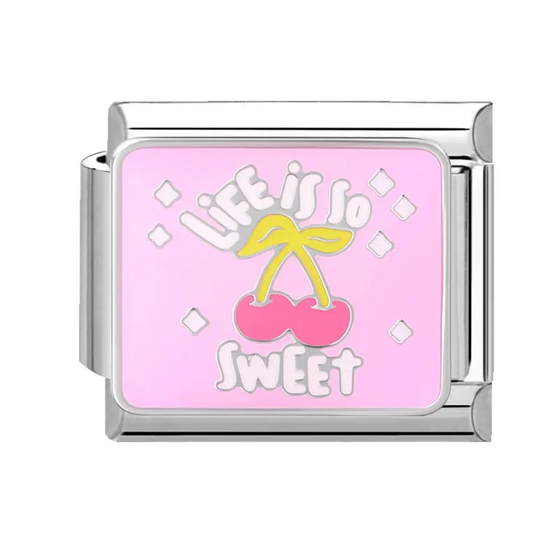 Colorful Word Charms — “Have Fun”, “Power”, “Lucky”, “Be Mine”  9MM Italian Links for Unisex DIY Bracelets