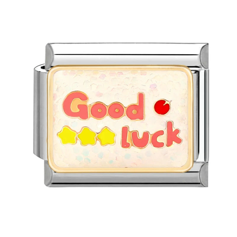 Colorful Word Charms — “Have Fun”, “Power”, “Lucky”, “Be Mine”  9MM Italian Links for Unisex DIY Bracelets