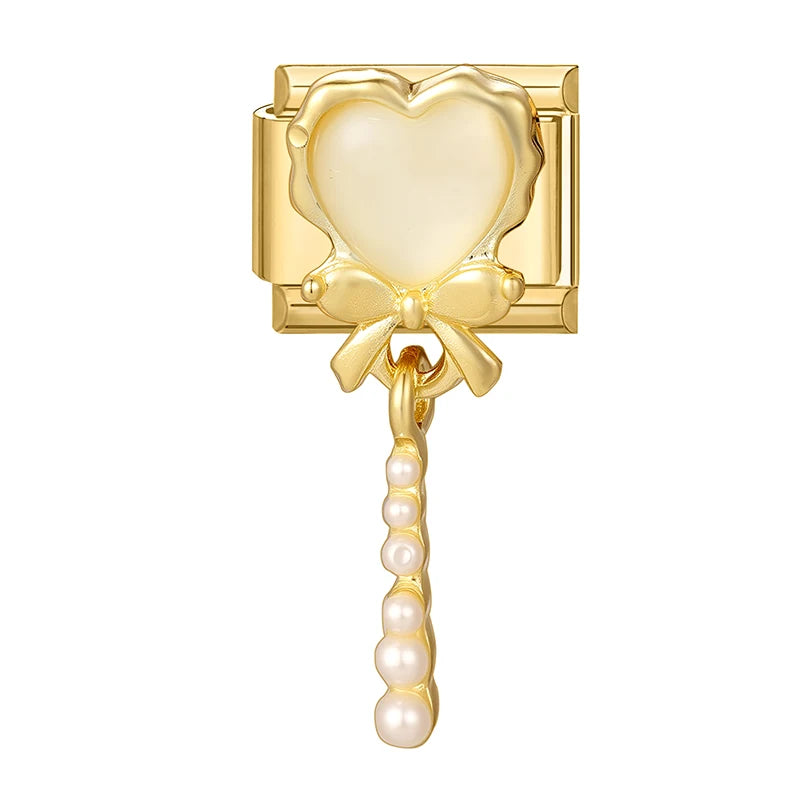 Y2K Golden Flower & Bow Charm — Romantic Pendant for 9MM Italian Link Bracelets  DIY Jewelry for Women