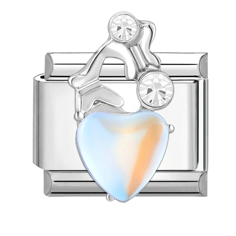 Shiny Zircon Butterfly & Heart Charm — Romantic 9MM Italian Link for Women’s DIY Stainless Steel Bracelets