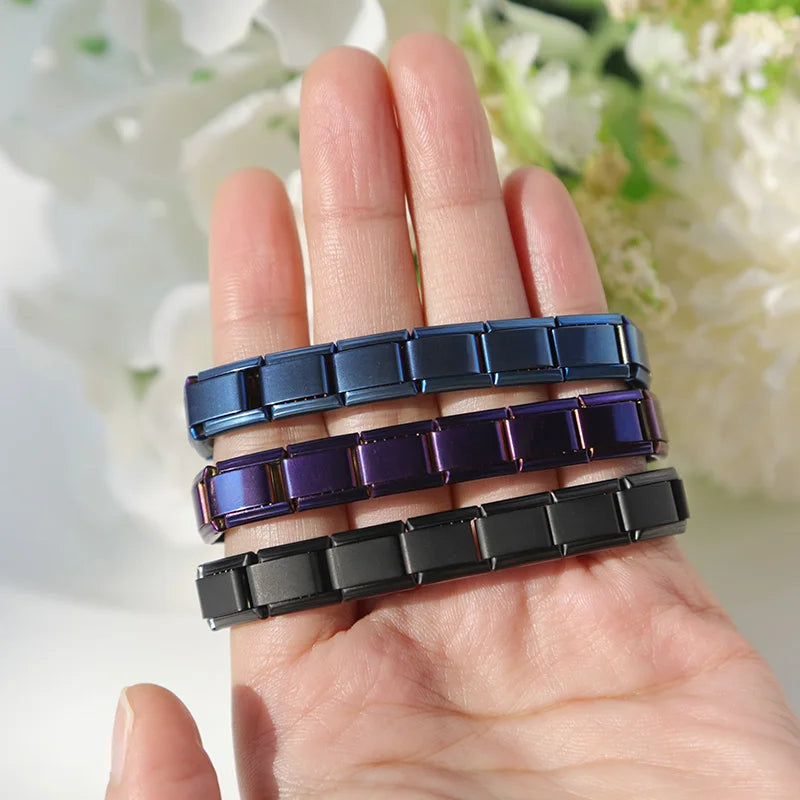 Hapiship 9MM Italian Elastic Charm Bracelet — Sleek Stainless Steel Bangle for Unisex DIY Jewelry