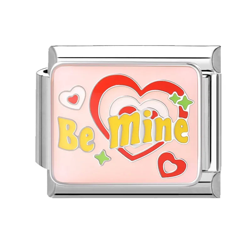 Colorful Word Charms — “Have Fun”, “Power”, “Lucky”, “Be Mine”  9MM Italian Links for Unisex DIY Bracelets