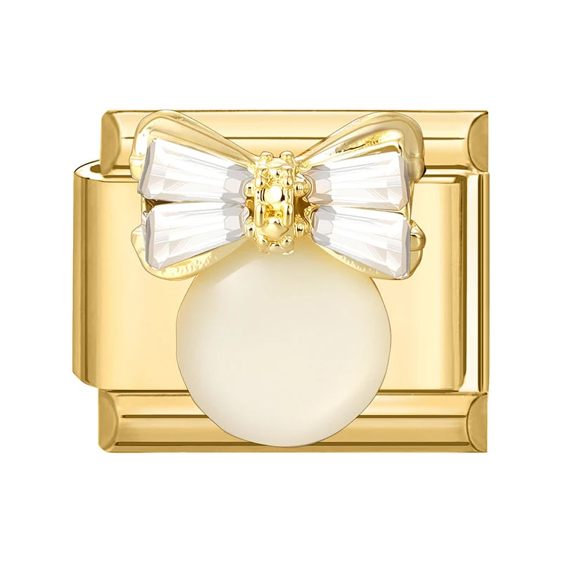 Y2K Golden Flower & Bow Charm — Romantic Pendant for 9MM Italian Link Bracelets  DIY Jewelry for Women