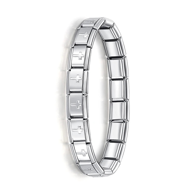 Hapiship 9MM Italian Elastic Charm Bracelet — Sleek Stainless Steel Bangle for Unisex DIY Jewelry