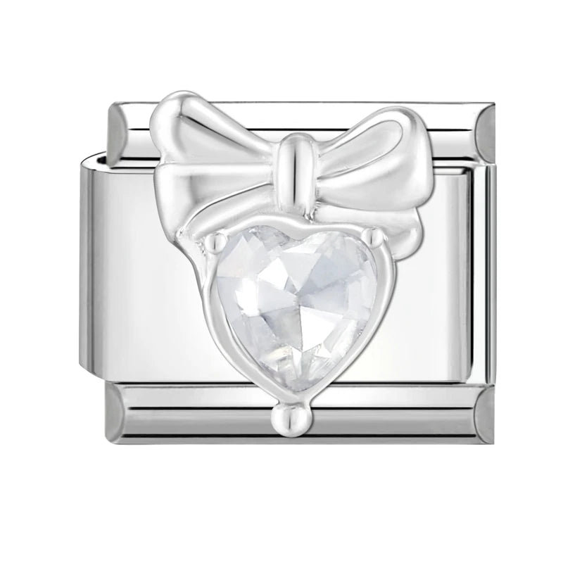 Shiny Zircon Butterfly & Heart Charm — Romantic 9MM Italian Link for Women’s DIY Stainless Steel Bracelets