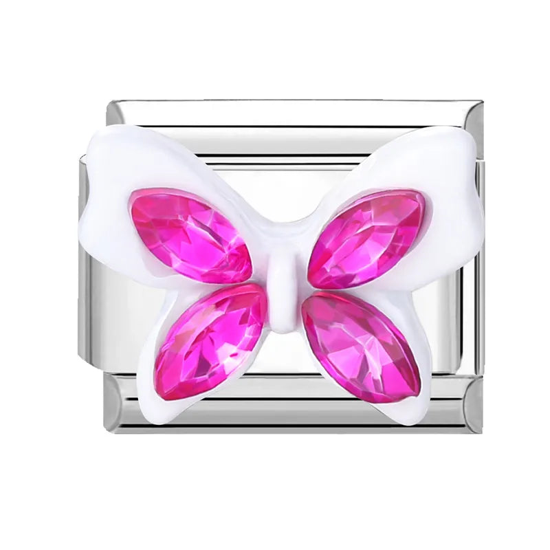 Shiny Zircon Butterfly & Heart Charm — Romantic 9MM Italian Link for Women’s DIY Stainless Steel Bracelets