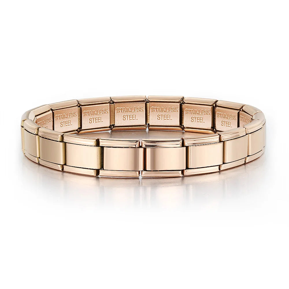 2025 Trendy Italian Charm Bracelet — 9MM Elastic Stainless Steel Link Bangle  Unisex DIY Jewelry for Gifting & Everyday Style