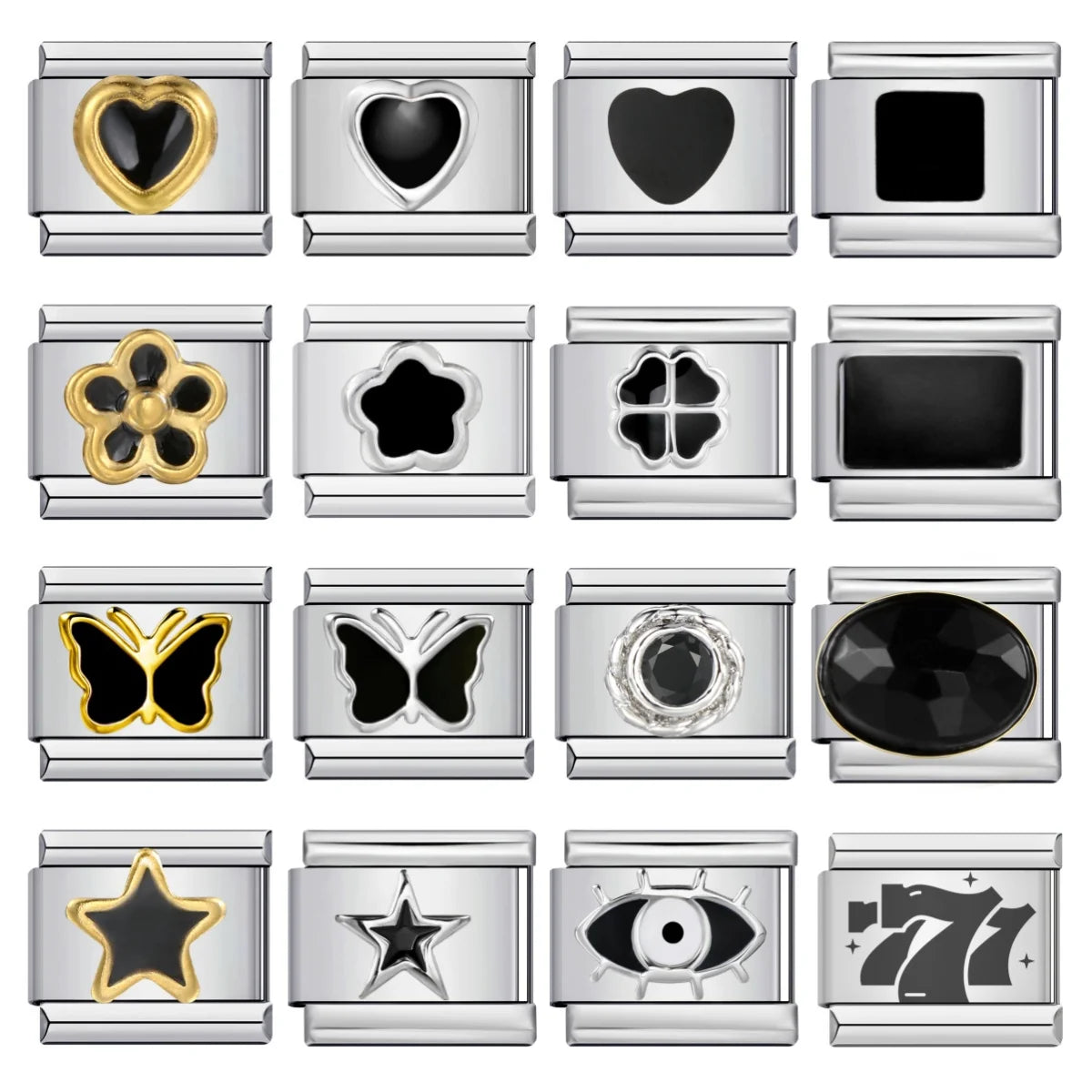 Black Series Simplicity Charms — 9MM Italian Links with Butterfly, Star, Heart & More  Trendy DIY Stainless Steel Jewelry