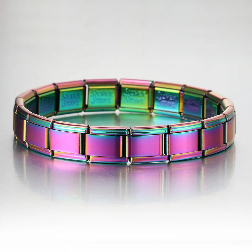 2025 Trendy Italian Charm Bracelet — 9MM Elastic Stainless Steel Link Bangle  Unisex DIY Jewelry for Gifting & Everyday Style