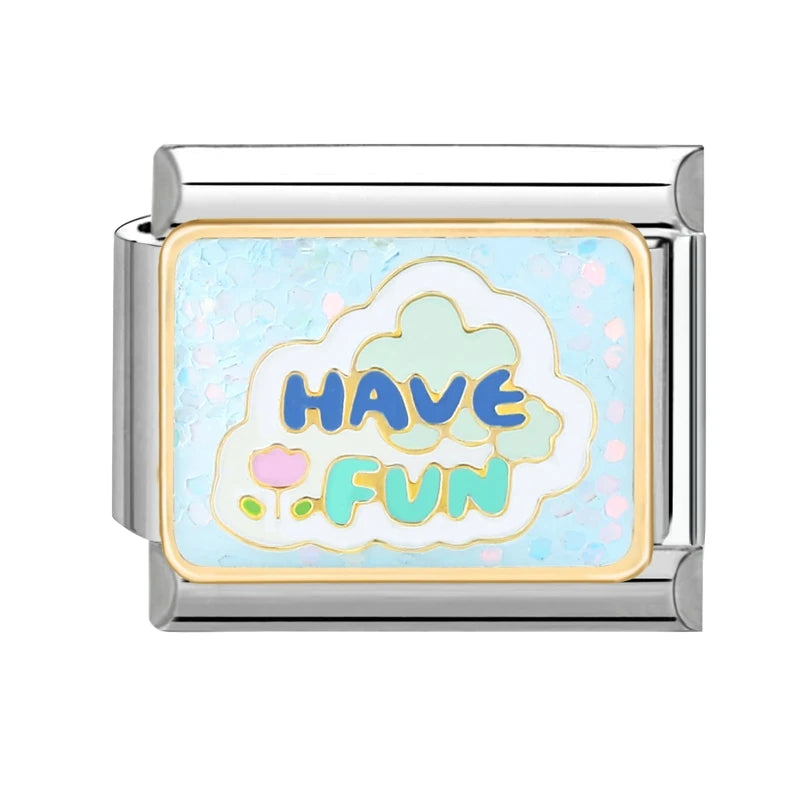 Colorful Word Charms — “Have Fun”, “Power”, “Lucky”, “Be Mine”  9MM Italian Links for Unisex DIY Bracelets