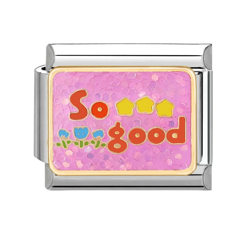 Colorful Word Charms — “Have Fun”, “Power”, “Lucky”, “Be Mine”  9MM Italian Links for Unisex DIY Bracelets