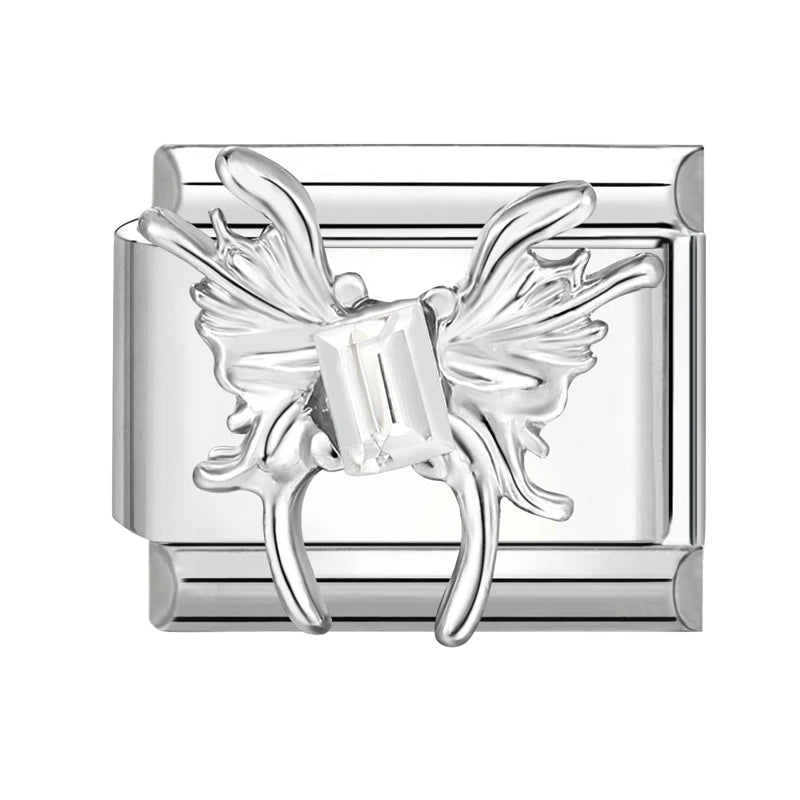 Shiny Zircon Butterfly & Heart Charm — Romantic 9MM Italian Link for Women’s DIY Stainless Steel Bracelets