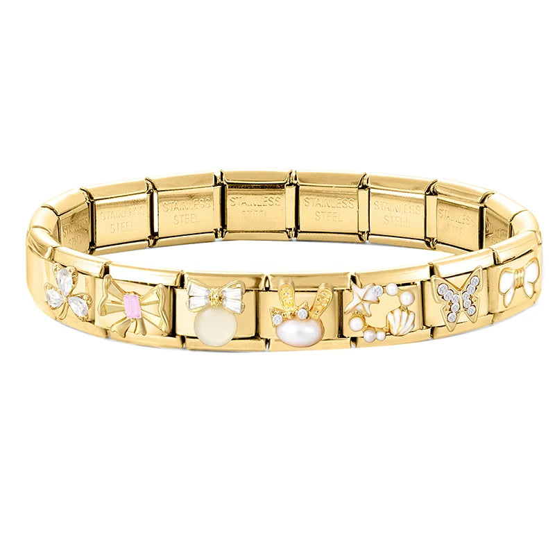 Y2K Golden Flower & Bow Charm — Romantic Pendant for 9MM Italian Link Bracelets  DIY Jewelry for Women