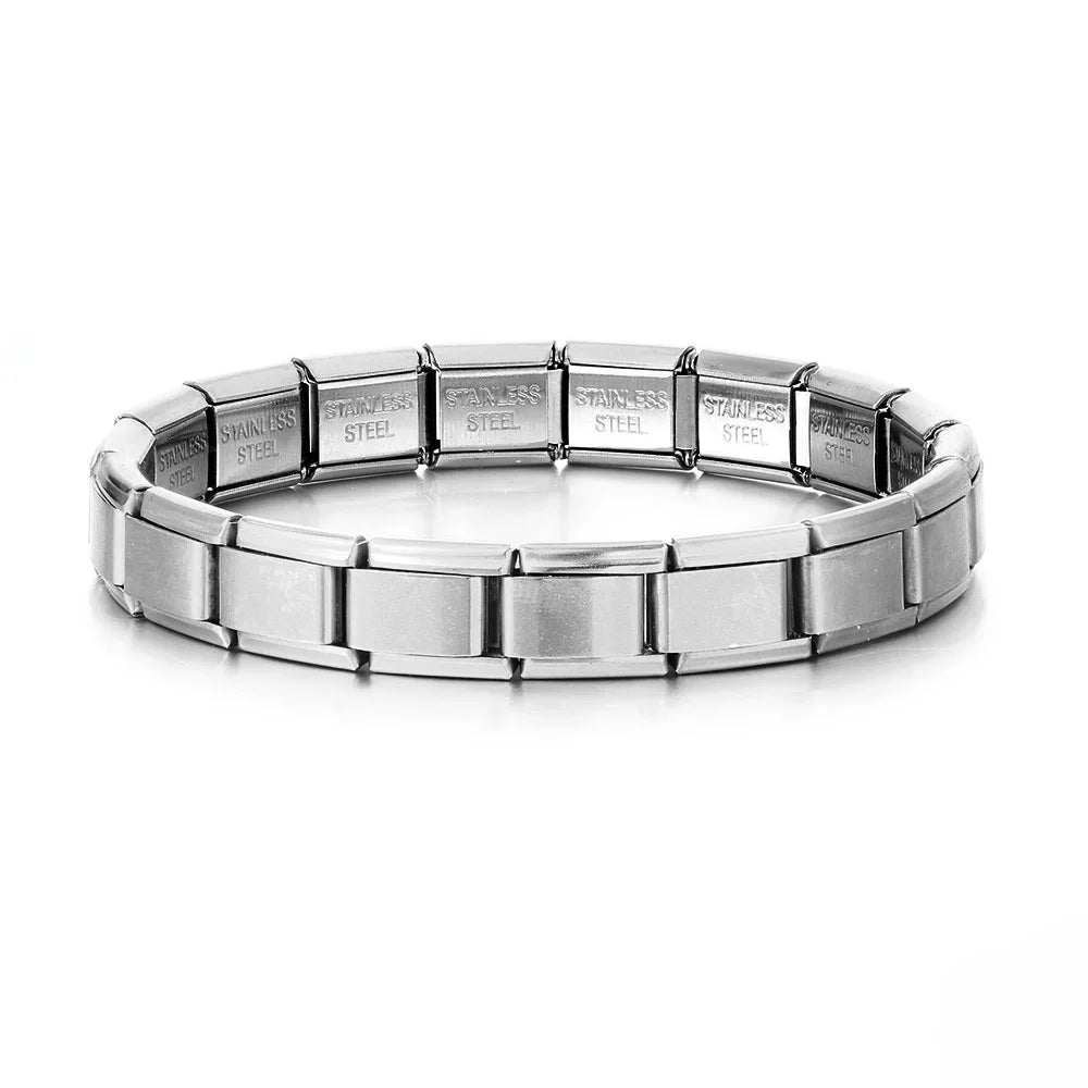 2025 Trendy Italian Charm Bracelet — 9MM Elastic Stainless Steel Link Bangle  Unisex DIY Jewelry for Gifting & Everyday Style