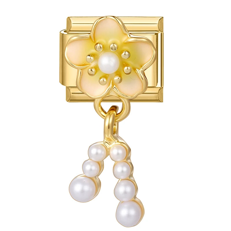 Y2K Golden Flower & Bow Charm — Romantic Pendant for 9MM Italian Link Bracelets  DIY Jewelry for Women