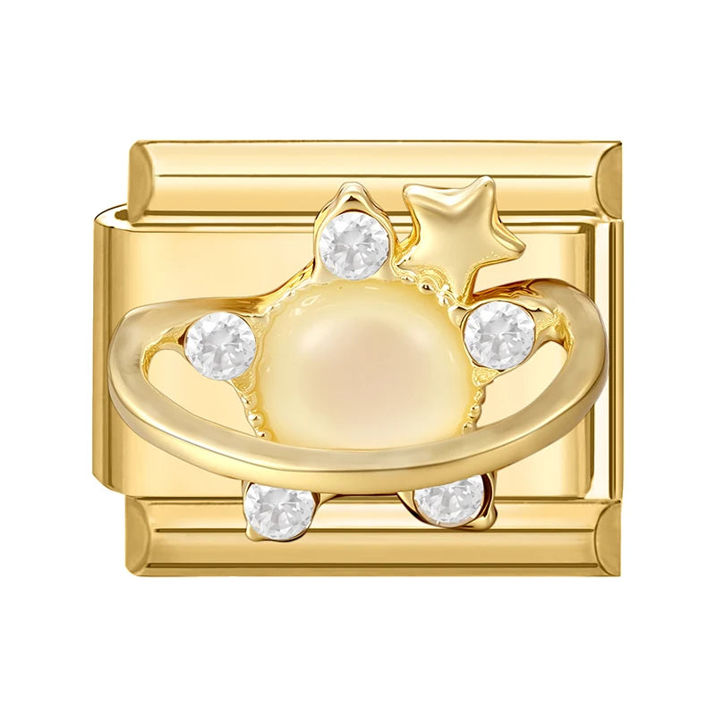 Y2K Golden Flower & Bow Charm — Romantic Pendant for 9MM Italian Link Bracelets  DIY Jewelry for Women