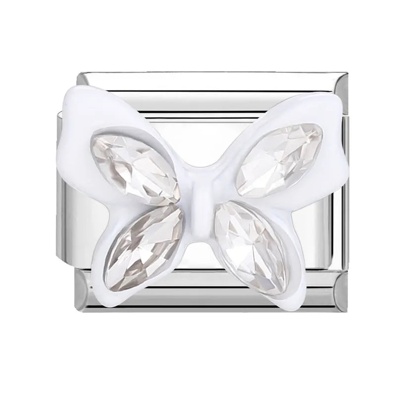 Shiny Zircon Butterfly & Heart Charm — Romantic 9MM Italian Link for Women’s DIY Stainless Steel Bracelets