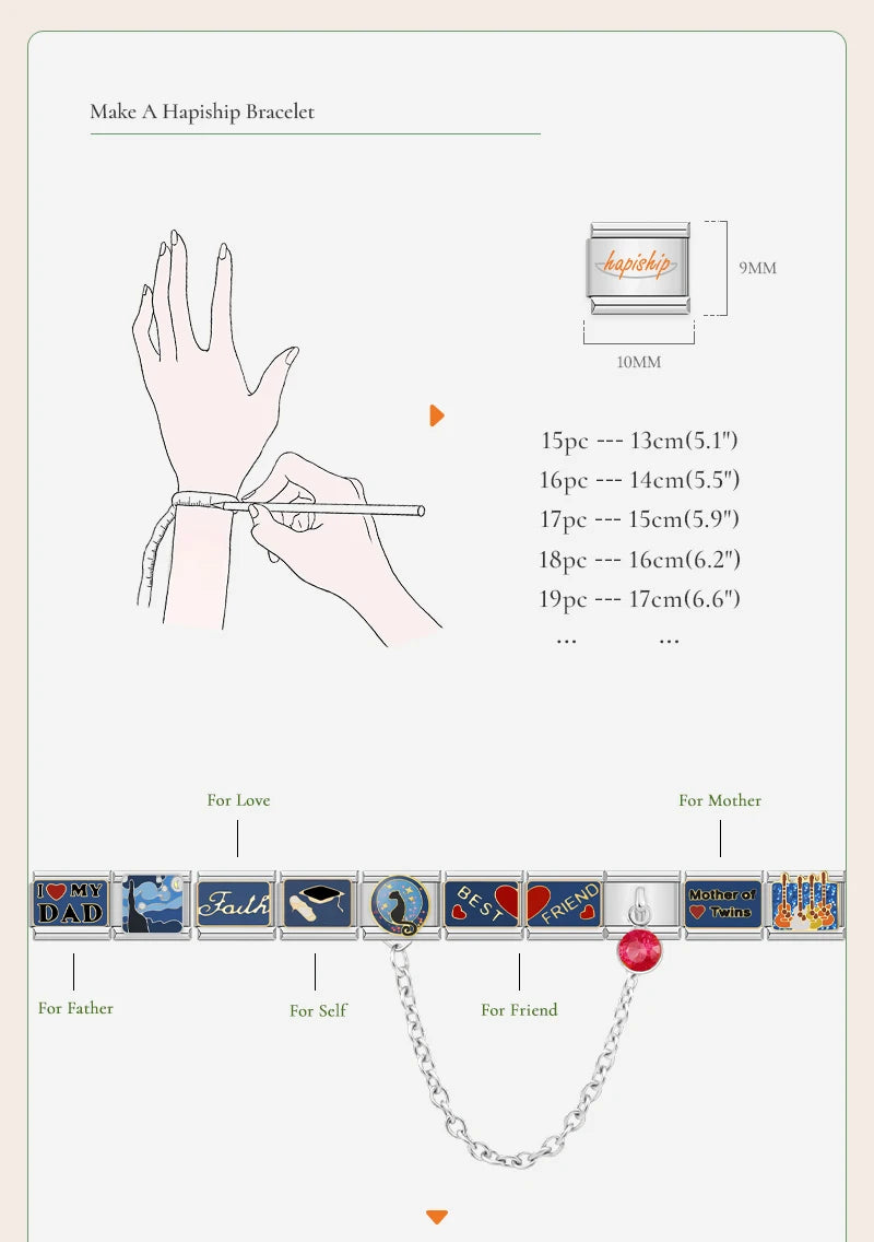 Hapiship 9MM Italian Elastic Charm Bracelet — Sleek Stainless Steel Bangle for Unisex DIY Jewelry